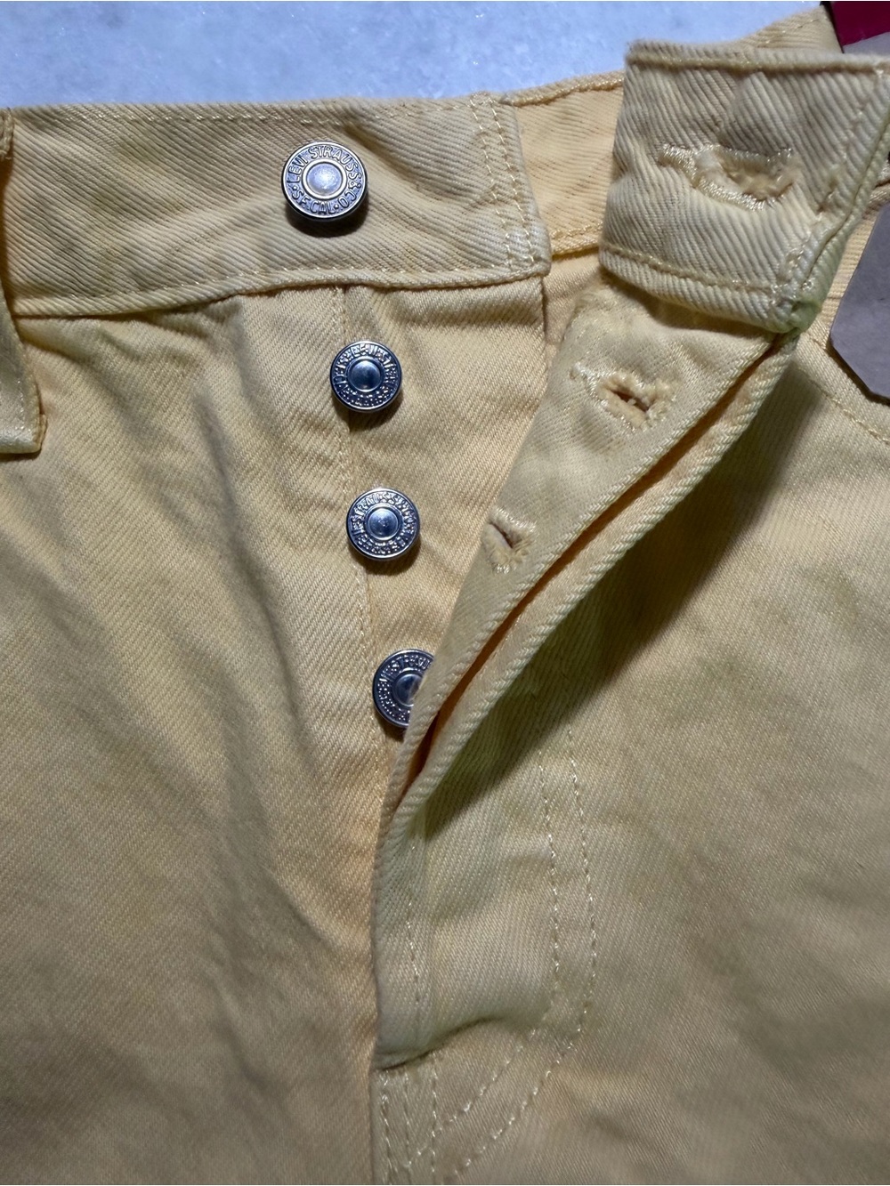 Levi's Yellow High-Rise Raw Hem Denim Shorts - Picture 5 of 6